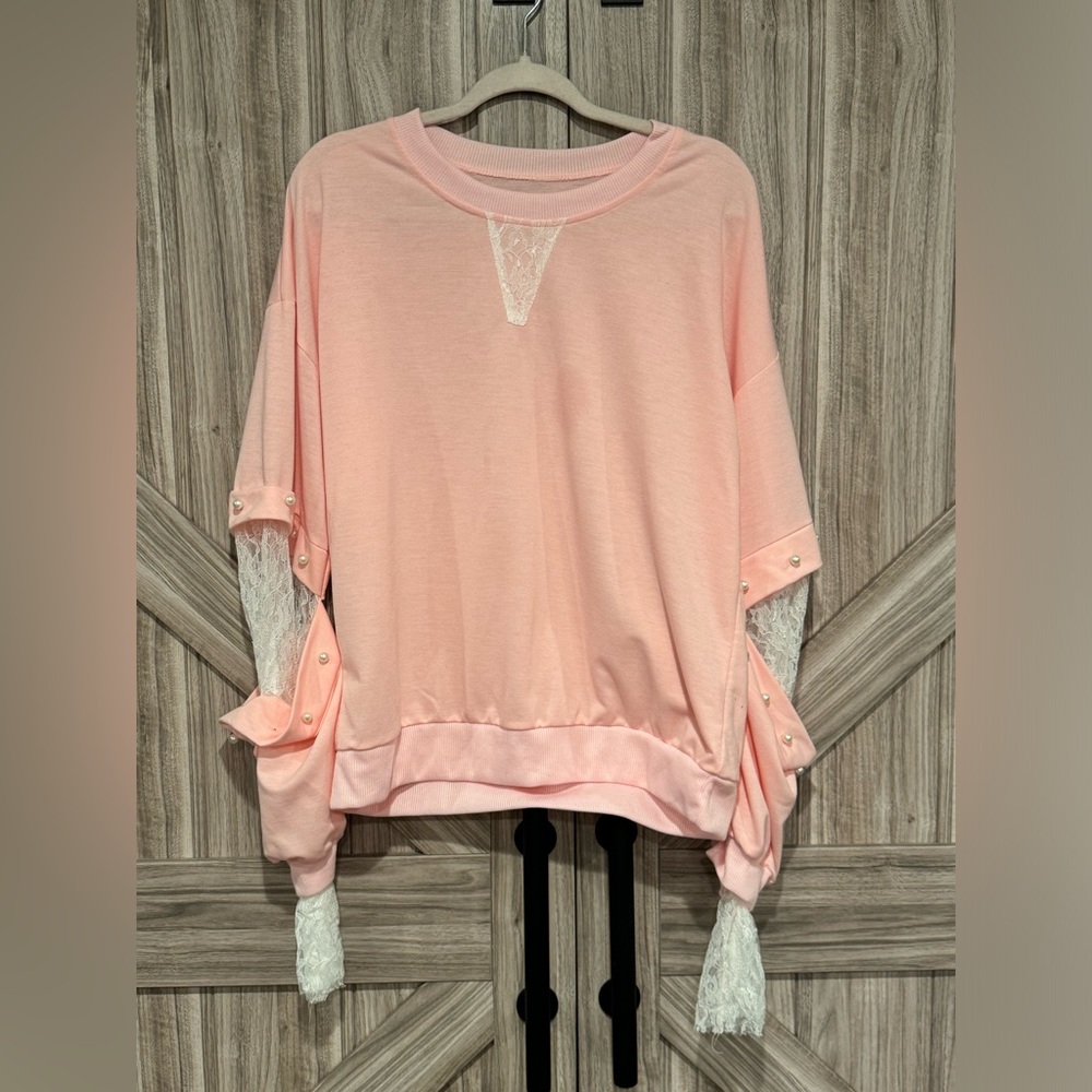 Contrast Lace and Pearl Detail Sweatshirt